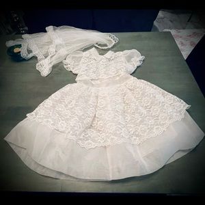VINTAGE 1960s puffy tulle LACE holy communion dress w/ Slip & Veil! PERFECT 💕